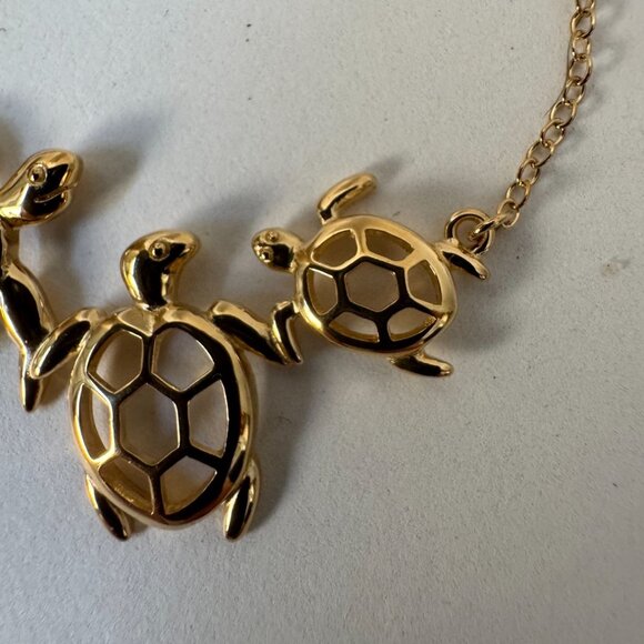 Gold-Plated Sterling Silver Turtle Family Pendant Necklace 18" - Picture 8 of 16